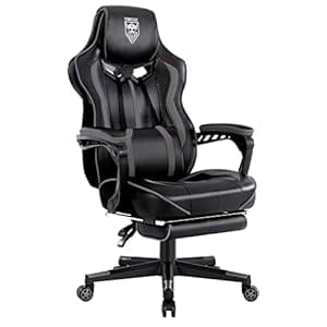 Vonesse Gaming Chair for Adults Gaming Chairs with Footrest Reclining Computer Gaming Chair for Heavy People Gamer Chair Big and Tall Ergonomic Racing Chair with Lumbar Pillow(Gray/Black)