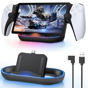 FASTSNAIL Charging Stand for PS Portal Remote Player, Portable Charge Dock Station with 14 RGB Light Modes and Type-C Cable, Charge Base Holder Accessories for PlayStation 5 Portal Console -Black