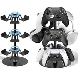 Headset Stand 3 Tiers for Desk, Rotatable Gaming Controller Stand for PS5/PS4/Xbox/Switch2/PS Portal/Phone, Universal PC Gamer Gift Accessory Controller/Headphone Holder for 9 Packs Controller